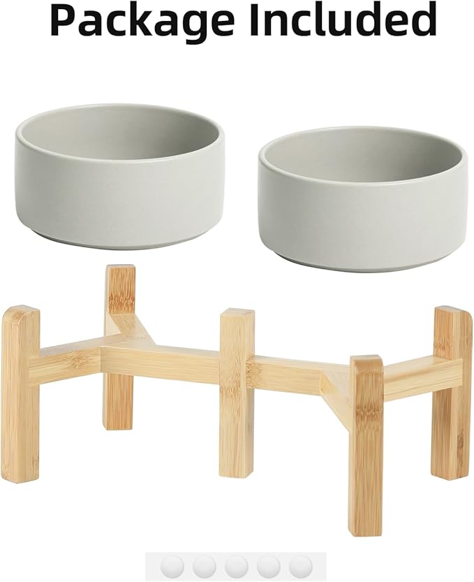 Ceramic Raised Double Bowls Set with Stand, 2 Heights Elevated, Food &amp; Water Bowls for Small Breed Dogs, Weighted Dog Dishes, Pet Bowl(6.1&