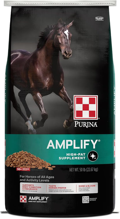 Purina, Amplify Equine, High-Fat Horse Supplement for Maintenance, Breeding, &amp; Performance Horses, 50 lbs