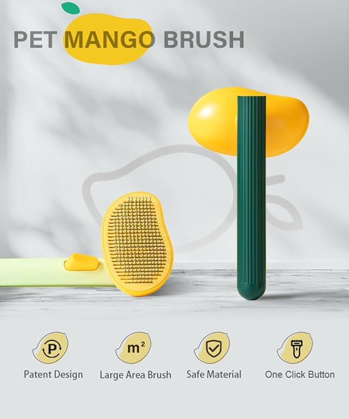 Self-Cleaning Dog &amp; Cat Slicker Brush, Skin Friendly Deshedding Grooming Tool for Long or Short Haired Dogs Cats Rabbits, Dog Shedding Brush with Release Button - Mango