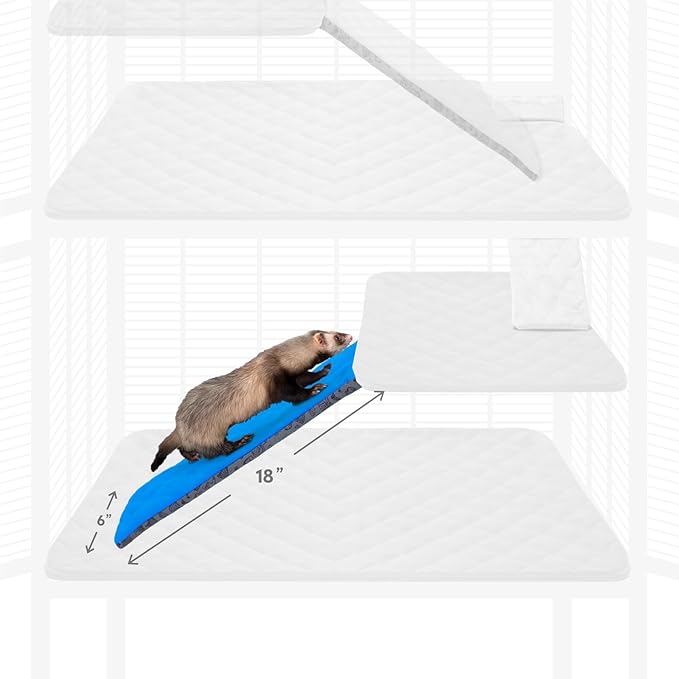 Paw Inspired Fitted Fleece Liner for Ferret Nation, Critter Nation Cage for Ferrets, Rats, Chinchillas, Hedgehogs &amp; Other Small Animals (Blue, Ramp Cover)