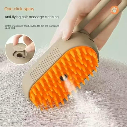 3-in-1 Steam Pet Brush for Cats &amp; Dogs – Self-Cleaning Grooming Comb with Spray Mist, Massage &amp; Shedding, Rechargeable USB, Anti-Static, Foldable Handle (TAN)
