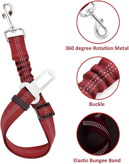 SlowTon Dog Seat Belt Harness for Car, Dog Car Harness Adjustable Mesh Breathable &amp; Dog Seatbelt Safety Tether with Elastic Bungee for Small Medium Large Pets(Red Seatbelt, Single Clip, XXXS)