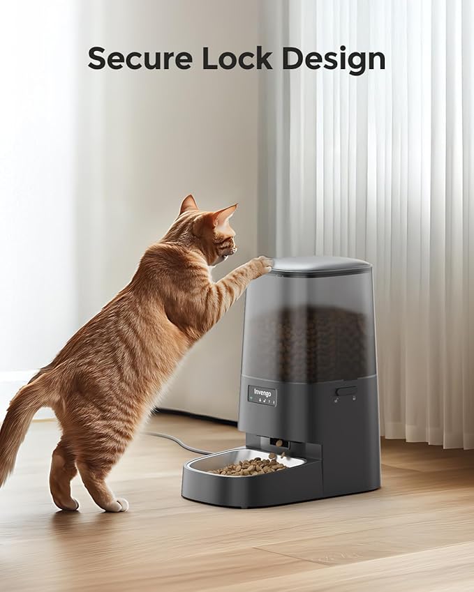 Cat Feeder Automatic - Cat Food Dispenser MeowServe S20, Auto Dog Feeder with Stainless Steel Bowl, 5L Pet Feeder with Patented Anti-Jam Port, App, Dual Lock Lid, Dual-Band WiFi &amp; Power Supply