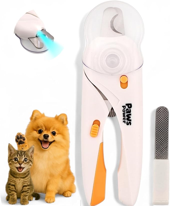 Cat Nail Clipper &amp; Small Dog Nail Clippers with LED Light - Illuminates Nails &amp; Bloodline for Safe, Easy Trimming - Extra Sharp, Avoid Over-Cutting - Essential Cat Supplies, White