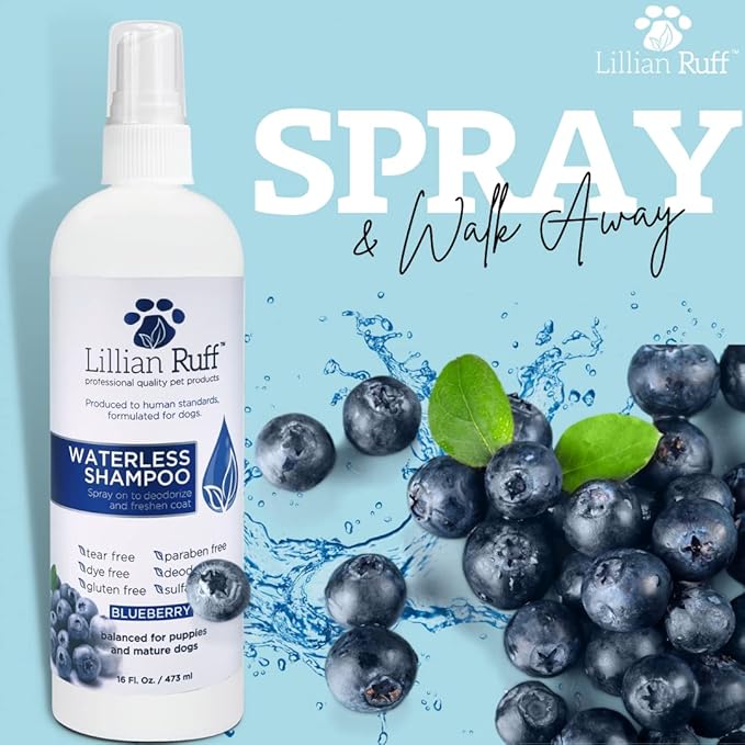 Lillian Ruff PRO Formula Berry Blue Brilliance Bundle - Ultimate Tear Stain &amp; Odor Eliminator Set, Includes Berry Blue Shampoo, Conditioner &amp; Waterless Shampoo, Hydrate, Soften &amp; Detangle, USA Made
