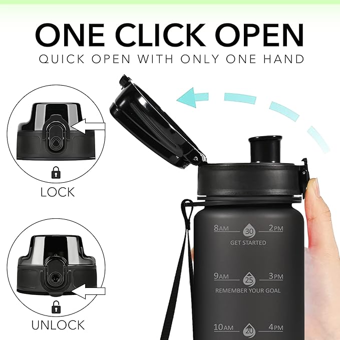 32oz Motivational Water Bottles with Time Marker &amp; Fruit Strainer, Transparent Gradient Color Water Bottle with Times to Drink, Leakproof &amp; BPA Free, Reusable Bottle with Strap (No Straw)