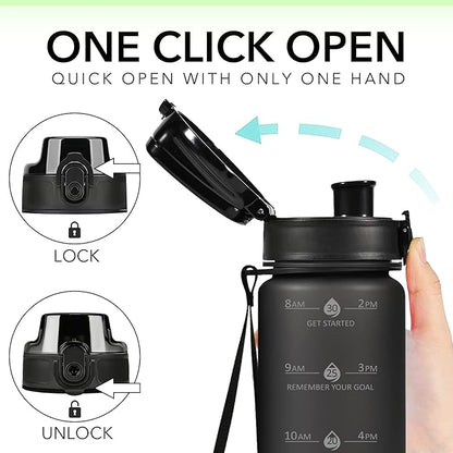 32oz Motivational Water Bottles with Time Marker &amp; Fruit Strainer, Transparent Gradient Color Water Bottle with Times to Drink, Leakproof &amp; BPA Free, Reusable Bottle with Strap (No Straw)