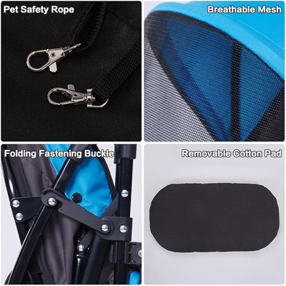 Sunny Sonny Foldable Jogger Pet Stroller with Weather Cover Storage Basket Pet Travel Carrier for S/M Dogs Cats up to 33lbs (Blue)