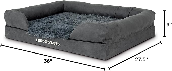 The Dog’s Bed, Large Grey Fur, Memory Foam, Pain Relief: Arthritis, Hip &amp; Elbow Dysplasia, Post Surgery, Lameness, Supportive, Calming, Waterproof Washable Cover, Veterinary Approved