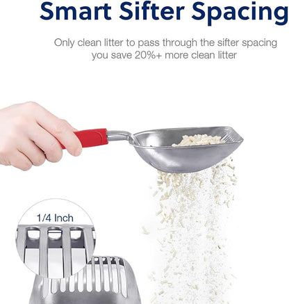 WePet Cat Litter Scoop, Aluminum Alloy Sifter, Kitty Metal Scooper, Deep Shovel, Long Handle, Poop Sifting, Kitten Pooper Lifter, Durable, Heavy Duty, for Litter Box