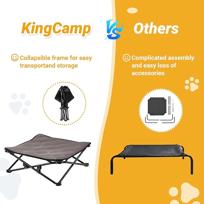 KingCamp Elevated Dog Bed for Small Dogs, Outdoor Raised Cooling Pet Cot Bed with Washable Breathable Mesh &amp; No-Slip Feet Perfect for Camping, Backyard, Indoor Use (S, Black)