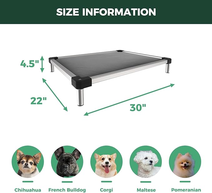 FXW TitanNest Chew-Proof Elevated Dog Bed, Raised Cot for Indoor/Outdoor/Camping Use, Durable &amp; Washable Padded Pet Bed for Extra-Small Dogs, 30.0" L x 22.0" W x 4.5" H, Gray
