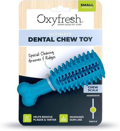 Oxyfresh Dog Dental Chew Toy - Best Durable Rubber Dog Toy &amp; Puppy Teething Toy - Helps Remove Plaque, Cleans Teeth &amp; Freshens Breath Without Brushing (Small)
