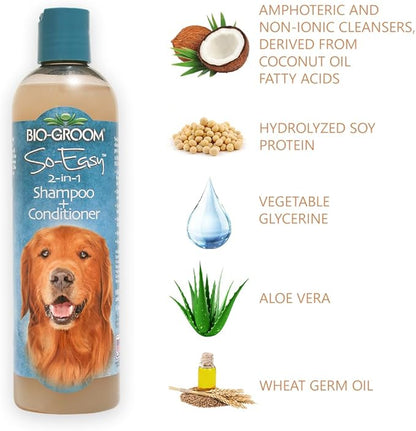 Bio-groom So Easy 2 in 1 Shampoo &amp; Conditioner - Dog &amp; Puppy Shampoo and Conditioner, Detangling Dog Wash for Grooming, Soap Free, 12:1 Concentration - Tropical Fruit Scent, 12 fl oz