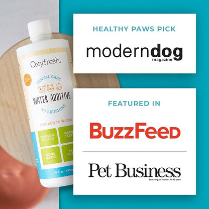 Oxyfresh Premium Pet Dental Care Solution Pet Water Additive: Best Way to Eliminate Bad Dog Breath and Cat Bad Breath - Fights Tartar &amp; Plaque - So Easy, Just Add to Water! Vet Recommended 16 oz.