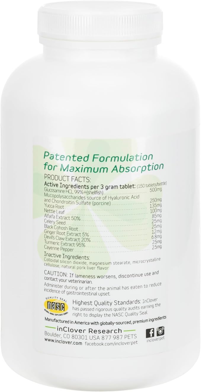 InClover Connectin Natural Hip &amp; Joint Supplement for Dogs with Glucosamine, Chondroitin &amp; Hyaluronic Acid - Tablet for Dog Mobility, Comfort &amp; Active Lifestyle Support, 150 Count