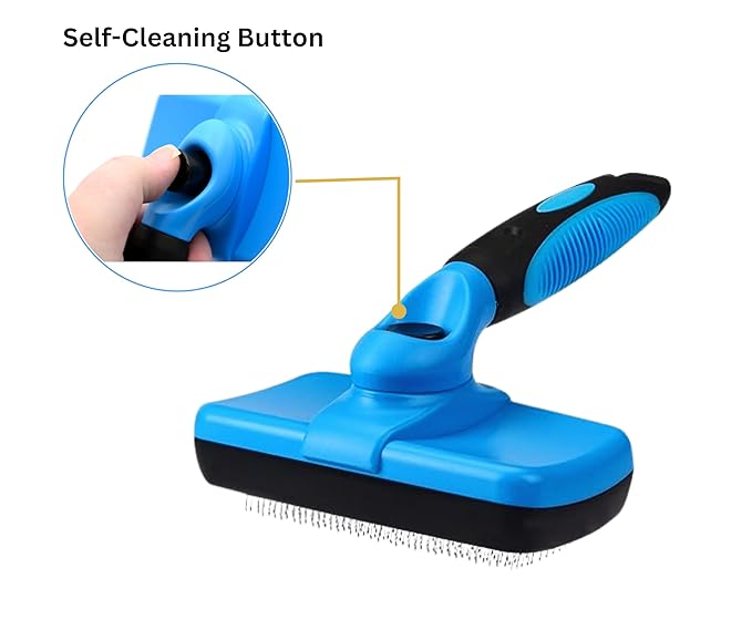 3-in 1 Dog &amp; Cat Grooming Supplies- Self-cleaning Slicker Brush, Deshedding Rake Comb, And Finger Toothbrush For Dogs &amp; Cats | Perfect For Pet Grooming Kit, Dematting And Dental Tool (blue)