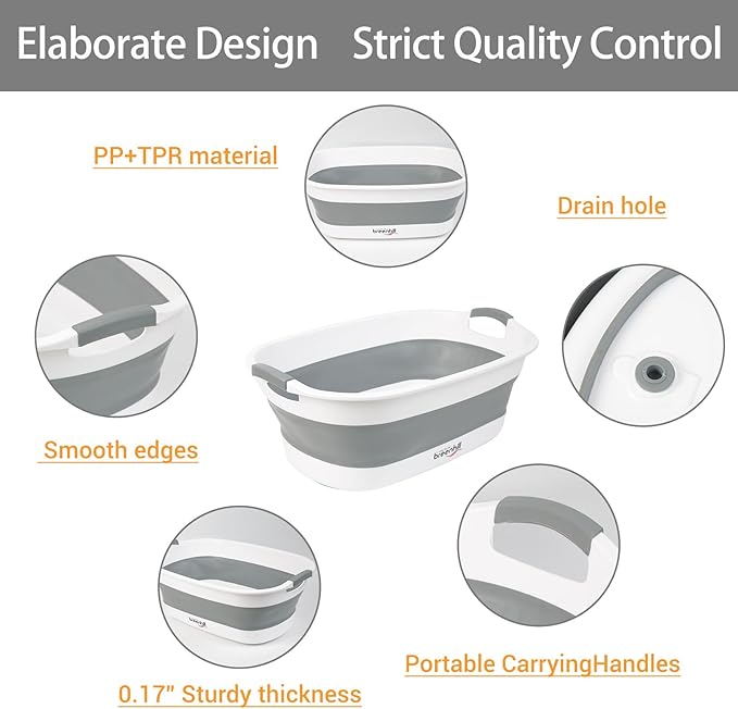 Collapsible Dog Bath Tub for Small Dogs &amp; Cats, Portable Puppy Bath Tub with Water Drain Plug, Space Saving Foldable Pet Bathtub for Indoor &amp; Outdoor Use, Grey
