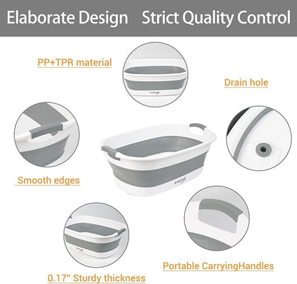 Collapsible Dog Bath Tub for Small Dogs &amp; Cats, Portable Puppy Bath Tub with Water Drain Plug, Space Saving Foldable Pet Bathtub for Indoor &amp; Outdoor Use, Grey