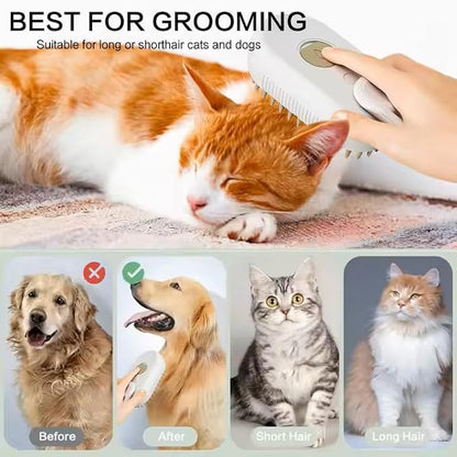Rechargeable Steam Pet Brush – Grooming &amp; Deshedding Tool With Adjustable Handle | Cordless &amp; Quiet (White)