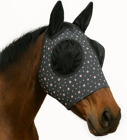 Horse Fly Mask - Durable Equine Fly Mask with Full Coverage for Eye &amp; Ear - Stretchable, UV &amp; Sun Protection Flymask for Horses, Ponies &amp; Mini Horses - Horse Face Cover for Pasture &amp; Trail - Stars