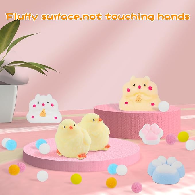 6 Pcs Taba Squishy , Kit Squeeze Toy ,Include Squishies( 2 Cat Paws &amp; 2 Chick,2 Hamster), Soft Stress Relief Squeeze Toy,tress Relief Sensory Toy