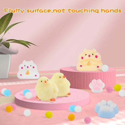 6 Pcs Taba Squishy , Kit Squeeze Toy ,Include Squishies( 2 Cat Paws &amp; 2 Chick,2 Hamster), Soft Stress Relief Squeeze Toy,tress Relief Sensory Toy