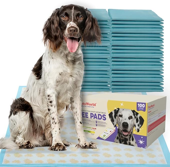 PETSWORLD Giant Dog Potty Pads, Odor-Eliminating, 36" x 36", Ultra Absorbent 5-Layer Leak-Proof Training Pads for Dogs &amp; Cats (36x36 Health Indicating, 100 Count)