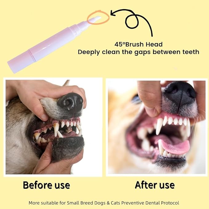 Pet Toothbrush Pen &amp; Oral Repair Gel for Dogs &amp; Cats – Teeth Cleaning Pen, Natural Plant Substance Tartar Remover for Repairing Pets&