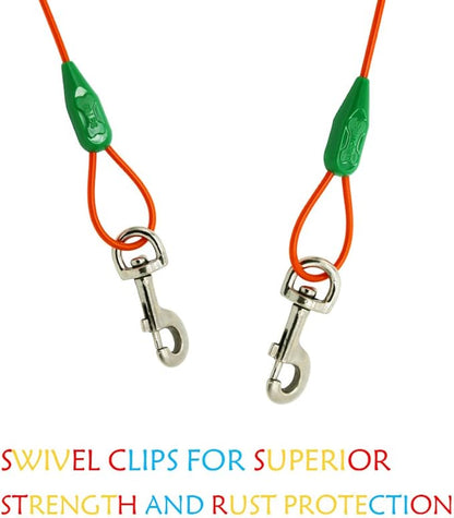 Petest 15ft Tie-Out Cable with Crimp Cover for Medium Dogs Up to 60 Pounds DarkGreen &amp; Orange