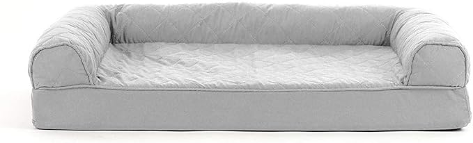 Furhaven Cooling Gel Dog Bed for Medium/Small Dogs w/ Removable Bolsters &amp; Washable Cover, For Dogs Up to 35 lbs - Quilted Sofa - Silver Gray, Medium