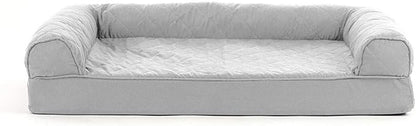 Furhaven Cooling Gel Dog Bed for Medium/Small Dogs w/ Removable Bolsters &amp; Washable Cover, For Dogs Up to 35 lbs - Quilted Sofa - Silver Gray, Medium