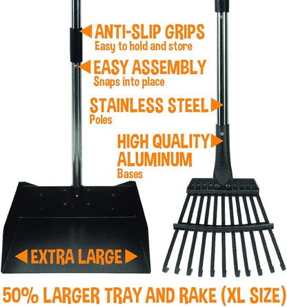 Bodhi Dog Pooper Scooper for Large Dogs - Heavy Duty Metal Poop Scoop w/Long Handle Tray &amp; Rake - Dog Poop Scooper for Yard, Grass, Street, Gravel &amp; Outdoor Areas - Pet Waste Cleanup Tool
