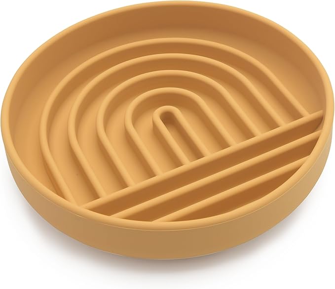 The Slowdown Bowl Silicone Slow Feeder for Cats &amp; Dogs, Slow Eating Mealtime Solution with Modern Lick Mat Design, Reduces Gulping, Fits 1 Cup 6” Across x 1.25” Tall, Small-Honey