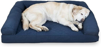 Furhaven Cooling Gel Dog Bed for Large Dogs w/ Removable Bolsters &amp; Washable Cover, For Dogs Up to 95 lbs - Quilted Sofa - Navy (Blue), Jumbo/XL
