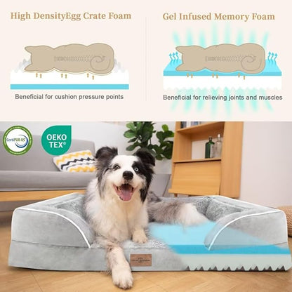 Comfort Expression Cooling Dog Bed, Orthopedic Memory Foam Dog Bed, Jumbo Beds for Extra Large Dogs, Large Breed Dogs Beds Waterproof with Bolster &amp; Removable Cover(Jumbo,Light Grey)