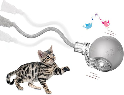 Interactive Cat Toys, Automatic Moving Cat Toy for Bored Indoor Adult Cats, Fast Rolling, Chirping &amp; Motion-Activated Cat Toys, Fun Gift for Cats with Speedy Tail 2.0, USB Rechargeable(Gray)