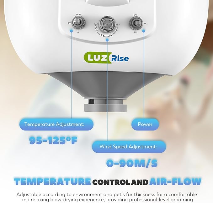 Dog Dryer for Pet Grooming Professional, 6HP/3500W High Velocity Blow Dryer for Dogs, Dual Motor Pet Dryer, Adjustable Temperature 95-125℉ &amp; Airflow 0-90 M/S, 2.5-7.5 FT Hose with 4 Nozzles