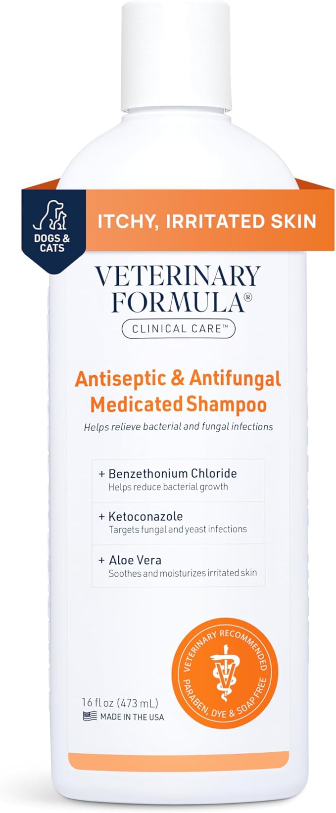 Veterinary Formula Clinical Care Antiseptic and Antifungal Medicated Shampoo for Dogs &amp; Cats, 16 Fl Oz – Helps Alleviate Scaly, Greasy, red Skin – Paraben, Dye, Soap-Free (1 Pack)