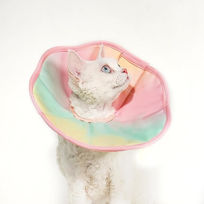 Touchdog Foldable Dog Cone Collar for Cats &amp; Dogs - Adjustable Soft Recovery Collar with Waterproof PU Coating, Lightweight Design, 24.5cm/9.6in Wide Barrier (Pink Gradient Color, S)