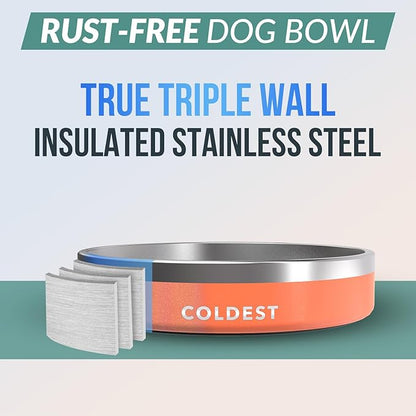 Coldest Dog Bowl - Anti Rust Metal, Non Slip, 3 Layers Insulated Stainless Steel Dog Bowls - Spill Proof &amp; Heavy Duty - Water Bowl for Dogs, Cats &amp; Pets, Dish Washer Safe (21 oz, Mars Red Glitter)