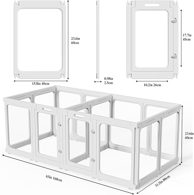 Clear Acrylic Dog Playpen with Door, for Puppy Cat Rabbit Transparent Pet Pen, Dog Playpen Indoor, Dog Fence, Easy Assemble &amp; Cleaning Dog Pen for Small &amp; Medium Dogs (23.6“ Height, 14PCS)