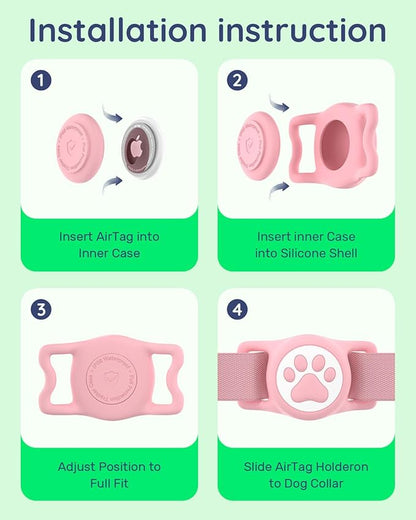 IP68 Waterpoof Dog Airtag Holder, Stretchy Silicone Full Body Covered Apple Air Tag Holder for Dog Cat Collar Fit All Width Collar (Blue/Pink, 2 Pack)