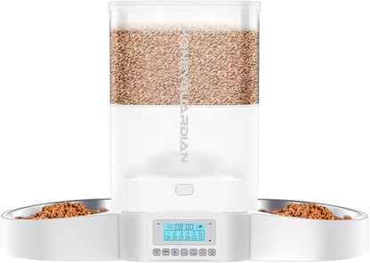 HoneyGuaridan Automatic Cat Feeder for Two,3.5L Cat Food Dispenser with Stainless Steel Bowl,Timed Feeder Programmable 1-6 Meals Control, Dual Power Supply,Desiccant Bag,10s Meal Call
