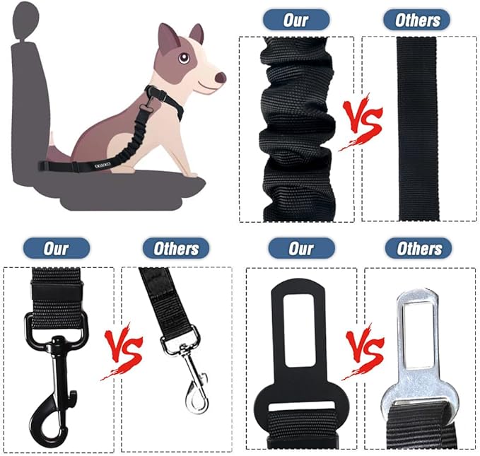 COOYOO Dog Seat Belt,3 Piece Set Retractable Dog Car Adjustable Seatbelts for Vehicle Nylon Pet Safety Heavy Duty &amp; Elastic &amp; Durable Car Harness for Dogs