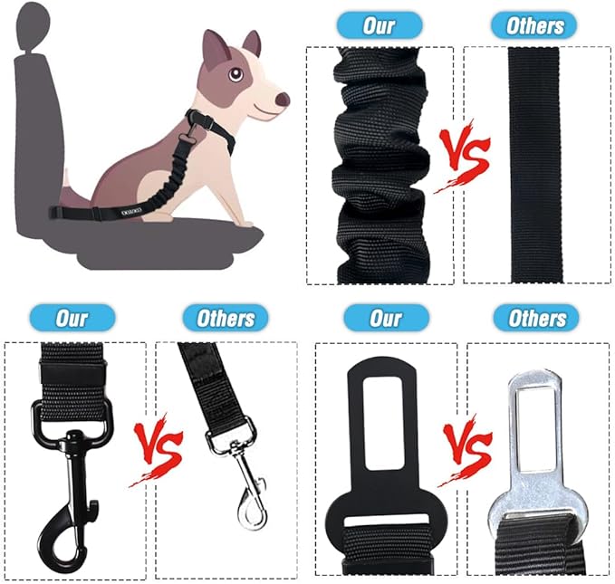 COOYOO Dog Seat Belt, Durability Retractable Dog Car Harness Adjustable Dog Seat Belt for Vehicle Nylon Pet Safety Seat Belts Heavy Duty &amp; Elastic