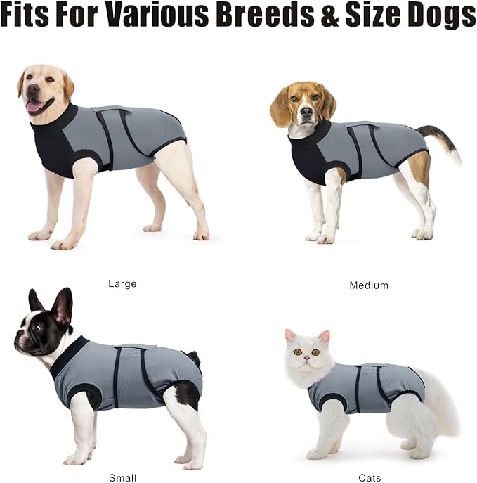 Idepet Dog Recovery Suit Female,Dogs Onesie Suit Surgery Male Breathable Pet Bodysuit for Spay Neuter E-Collar &amp; Cone Alternative Surgical Suit Puppy Abdominal Anti Licking Wounds Shirt (Gray, M)