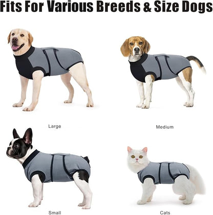 Idepet Dog Recovery Suit Female,Dogs Onesie Suit Surgery Male Breathable Pet Bodysuit for Spay Neuter E-Collar &amp; Cone Alternative Surgical Suit Puppy Abdominal Anti Licking Wounds Shirt (Gray, XL)