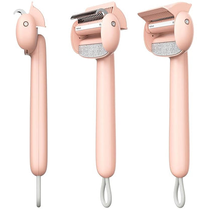 Self Cleaning Grooming Brush for Shedding Pets Rake Gently Removes Loose Undercoat Mats Tangled (Pink)