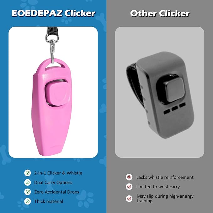 2-in-1 Dog Training Clicker Whistle for Training and Recall, Training Accessories for Puppy, Cats, Horses &amp; Small Animals - 2 Pack with Lanyard, Reward Your Pets Efficiently(Pink + Orange)